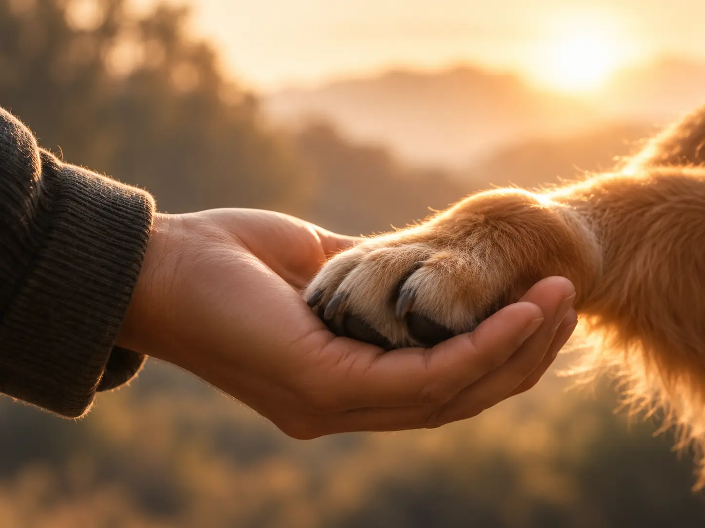 A dog's paw resting in a person's hand